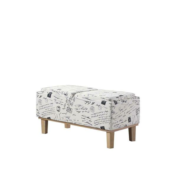 Ore Furniture 17 In. Beige Stencils Letter Pattern Seat Flip Storage Bench With Unfinish Legs HB4757